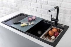 Nuevo PUREL 6 S Seramik Eviye Siyah (Sol Damlalıklı)