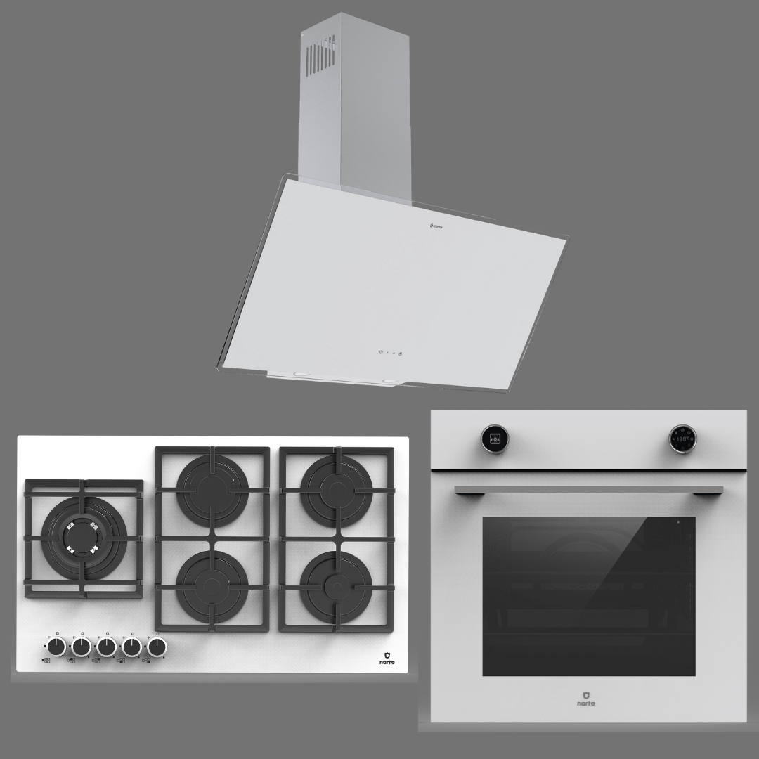 Narte 90 Cm Beyaz Cam Ankastre Set ( 6 Yıl Garanti )