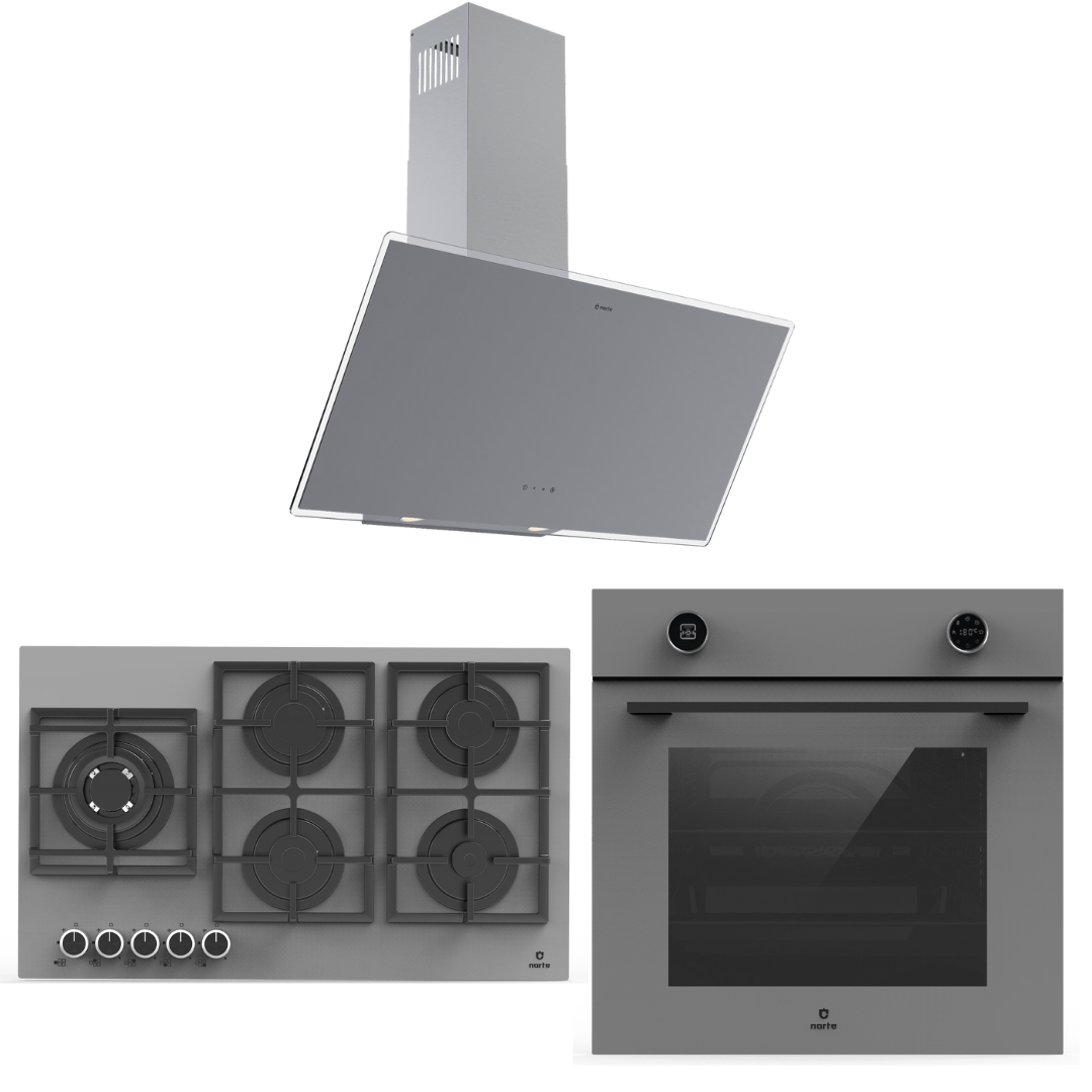 Narte 90 Cm Gri Cam Ankastre Set ( 6 Yıl Garanti )