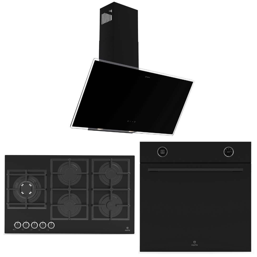 Narte 90 Cm Siyah Cam Ankastre Set ( 6 Yıl Garanti )