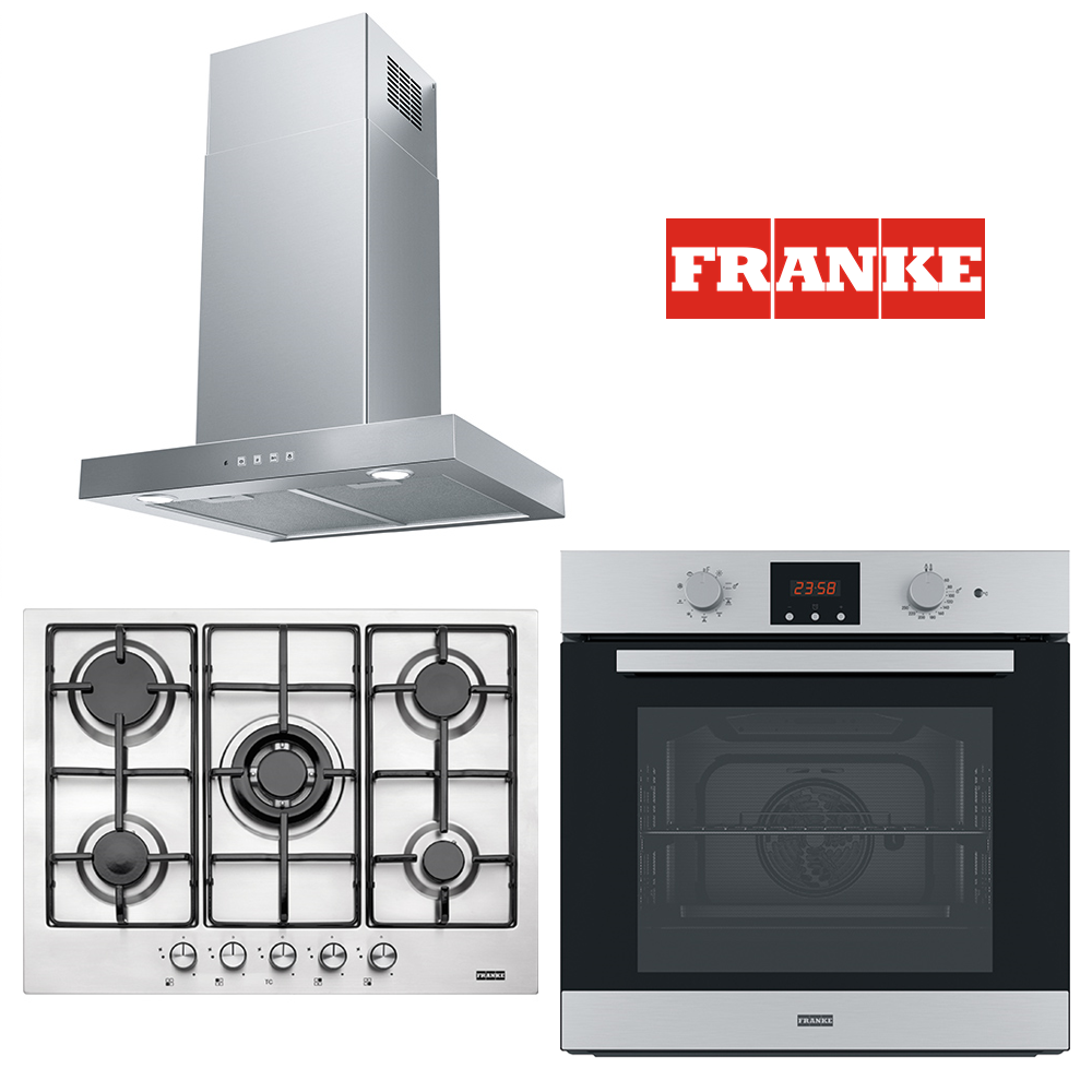 Franke İnox(Paslanmaz Çelik) Ankastre Set (T Tipi Davlumbaz, 5 Gözlü Ocak, Dijital Fırın)