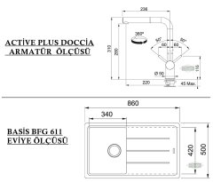 Franke BFG 611-86 + Active Plus Doccia Granit Eviye Armatür Kampanyası Nero