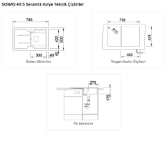 Nuevo SONAS 45 S Siyah Seramik Eviye (Sağ Damlalıklı)
