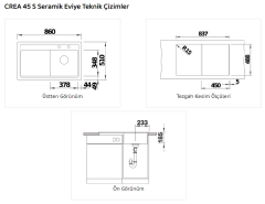 Nuevo CREA 45 S Siyah Seramik Eviye (Sağ Damlalıklı)