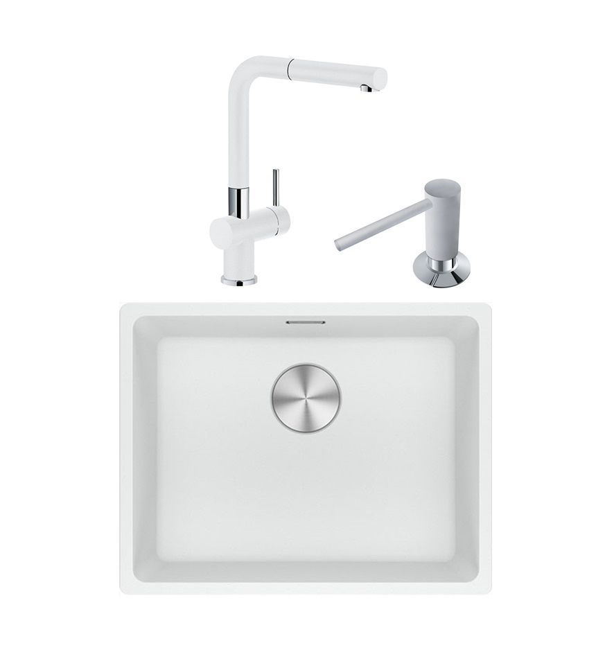 Franke Maris MRG 110-52 Tezgah Altı Granit Eviye + Active Plus Doccia Spiralli Armatür Bianco