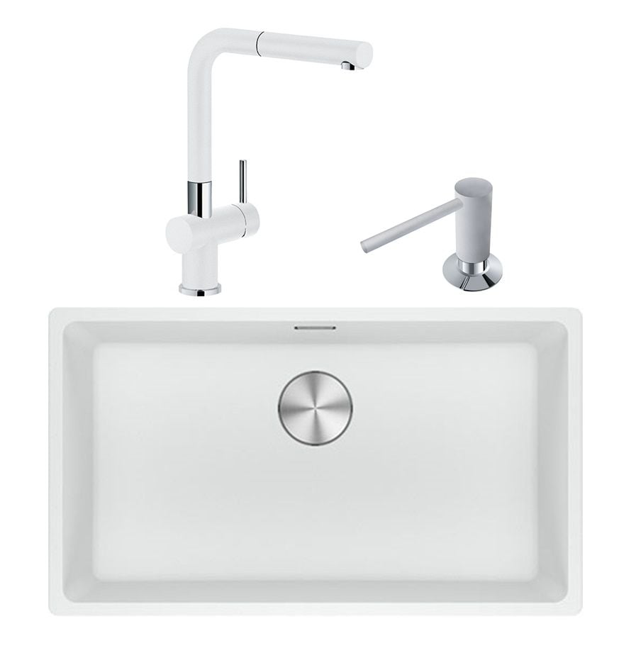 Franke Maris MRG 110-72 Tezgah Altı Granit Eviye + Active Plus Doccia Spiralli Armatür Bianco