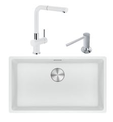 Franke Maris MRG 110-72 Tezgah Altı Granit Eviye + Active Plus Doccia Spiralli Armatür Bianco