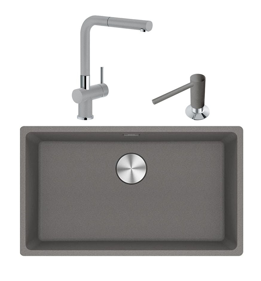 Franke Maris MRG 110-72 Tezgah Altı Granit Eviye + Active Plus Doccia Spiralli Armatür Stone Grey