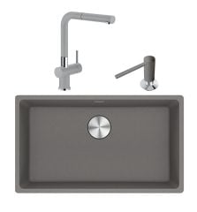 Franke Maris MRG 110-72 Tezgah Altı Granit Eviye + Active Plus Doccia Spiralli Armatür Stone Grey