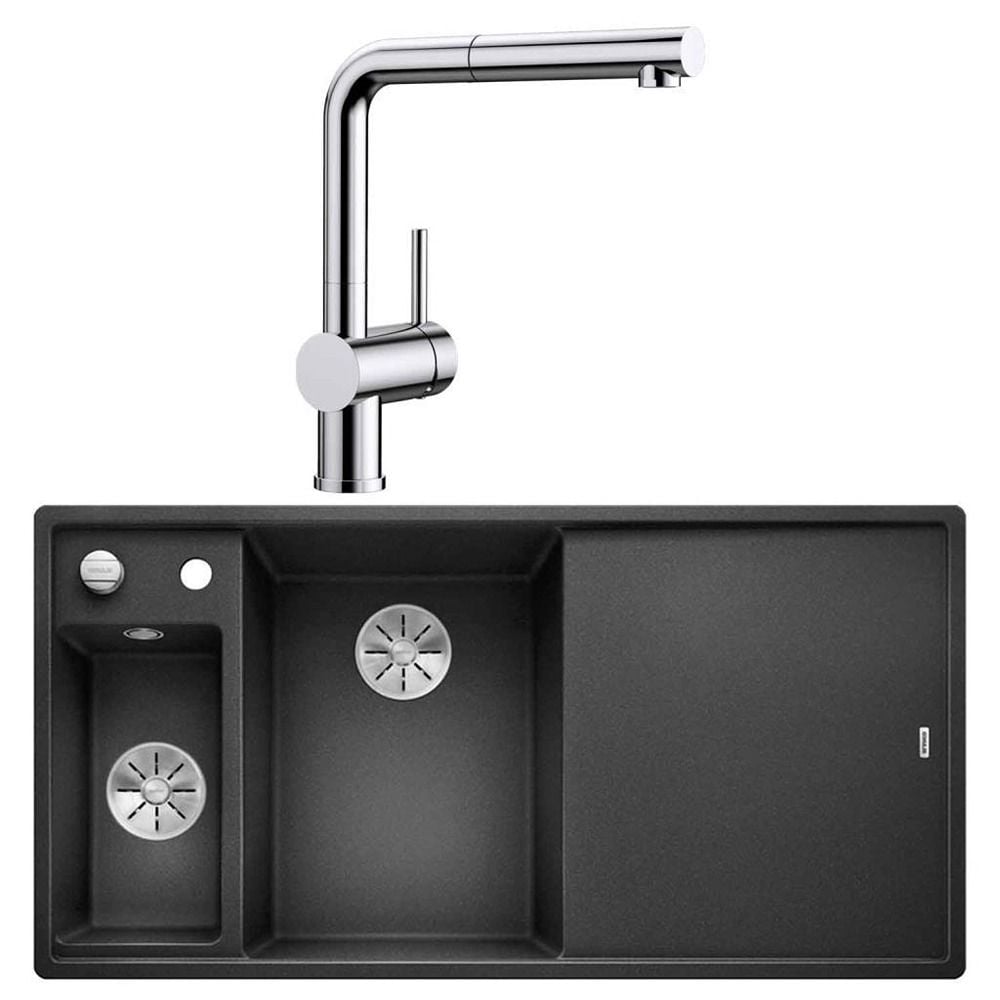 Blanco Krom Armatür & InFino Granit Eviye (LINUS-S + AXIA III 6S) Anthracite - Sağ Damlalık