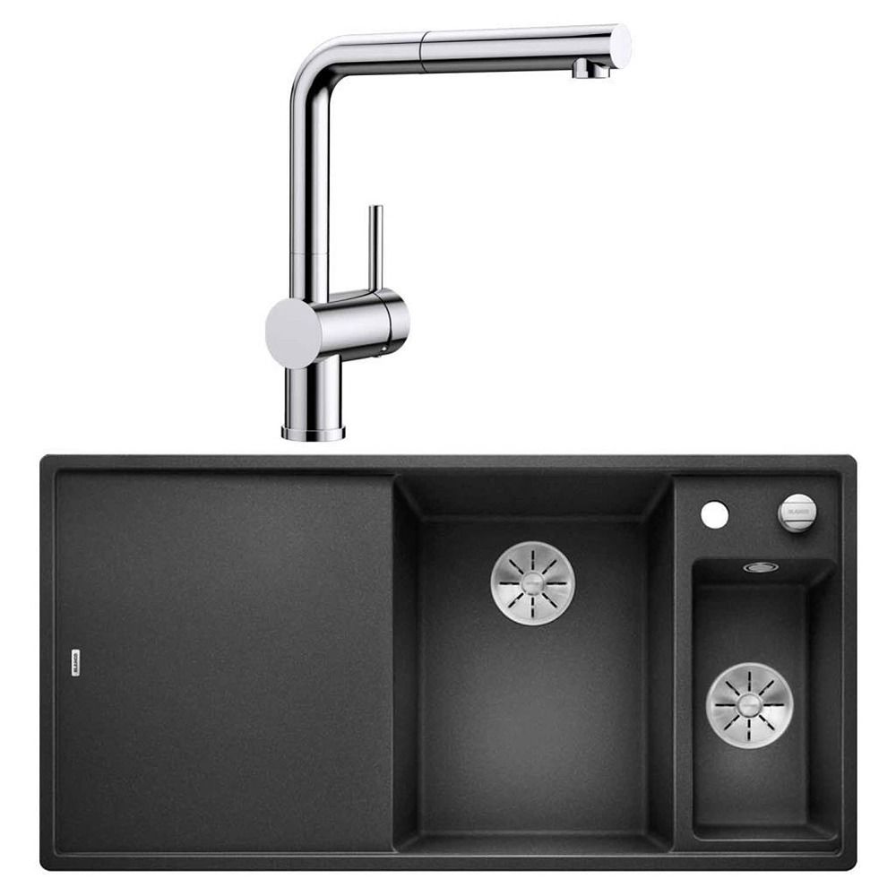Blanco Krom Armatür & InFino Granit Eviye (LINUS-S + AXIA III 6S) Anthracite - Sol Damlalık