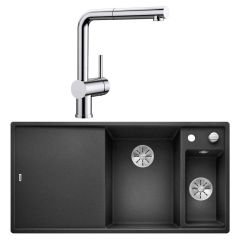 Blanco Krom Armatür & InFino Granit Eviye (LINUS-S + AXIA III 6S) Anthracite - Sol Damlalık