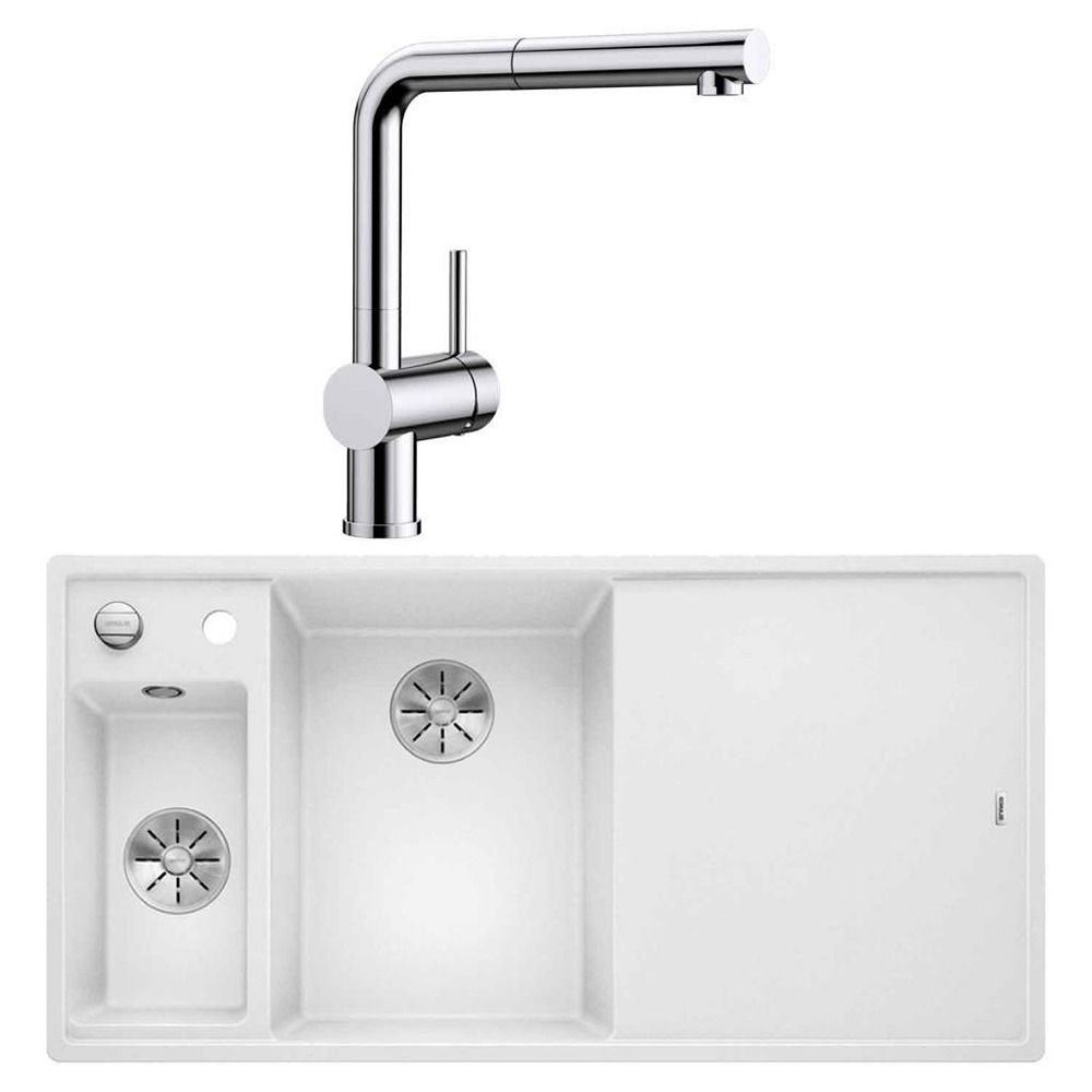 Blanco Krom Armatür & InFino Granit Eviye (LINUS-S + AXIA III 6S) White - Sağ Damlalık