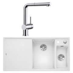 Blanco Krom Armatür & InFino Granit Eviye (LINUS-S + AXIA III 6S) White - Sol Damlalık