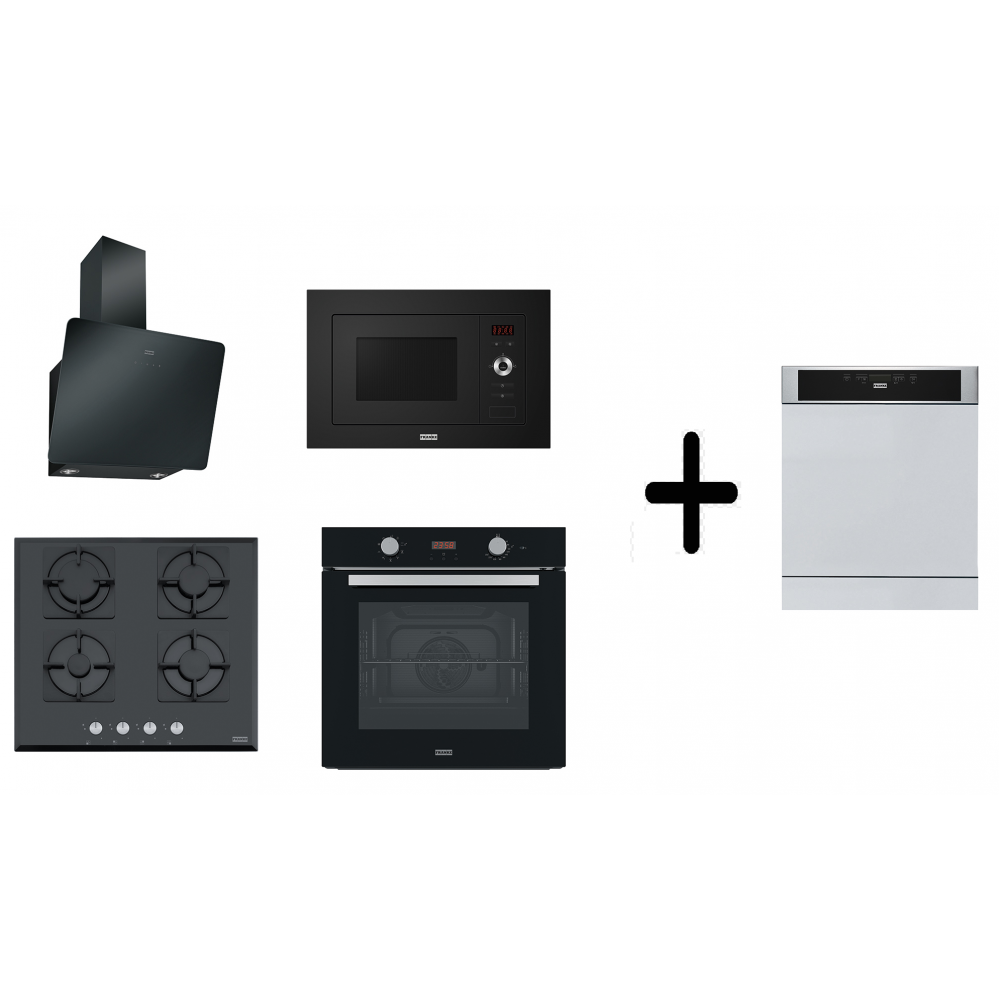 Franke Siyah Cam 60 Cm Ankastre Set + Mikrodalga + Yarı Ankastre Bulaşık Makinesi